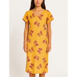 Vintage DVF Silk Butterfly Print Midi Shift Dress Yellow 80s Boho Size 6